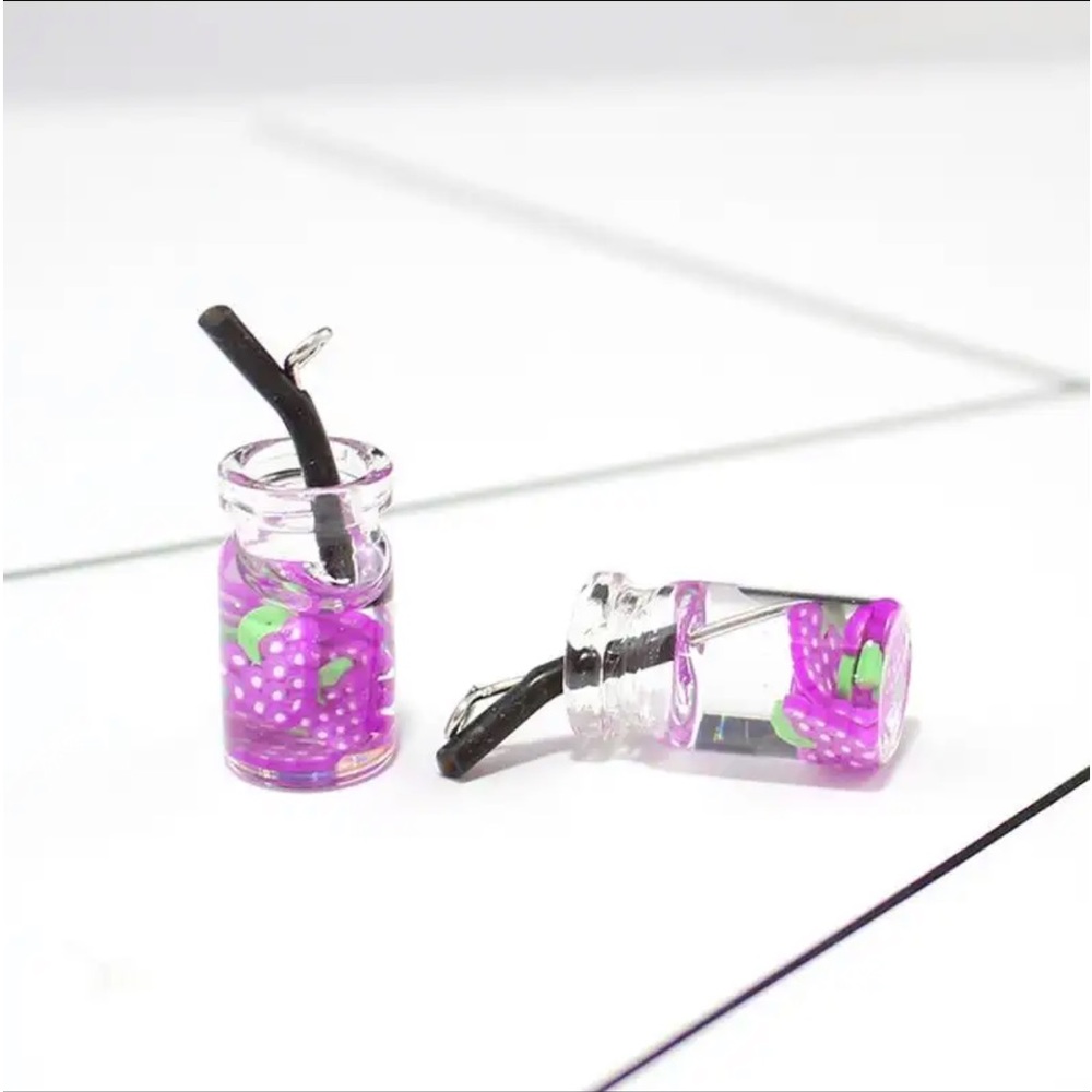 New Handmade Summer Fruity Grape Slice Glass S925 Sterling Silver Earrings - Picture 4 of 15
